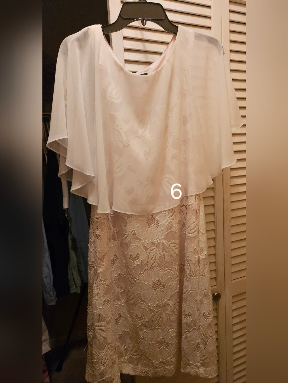 Ivory Lace Overlay Dress with Chiffon Cape